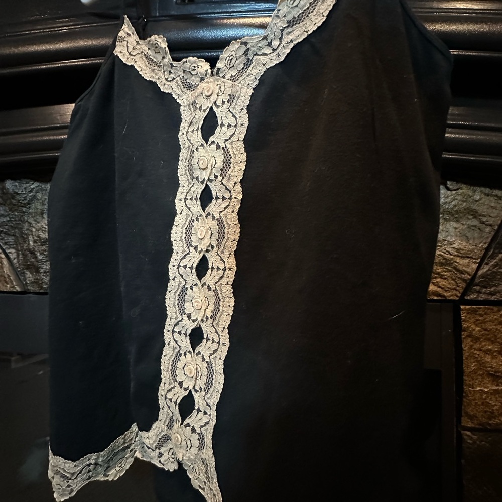 august silk Black Camisole with Cream Lace Trim - Picture 2 of 4